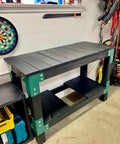 Heavy Duty Workbench Bracket Kit 8 Pack 4mm Steel Corner Brackets For 2x4 Lumber assembled in garage with tools