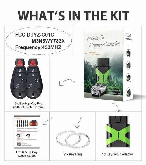 Badass Key Fob Replacement For 2008 2013 Grand Cherokee And 2008 2010 Commander Five Button Keyless Entry Remote With M3N5WY783X Iyz C01C Codes Ensures Smooth Lock Unlock Action Saving Cash Versus Dealers And Keeps Your Ride Safe. kit contents with two key fobs, adapter, rings, guide