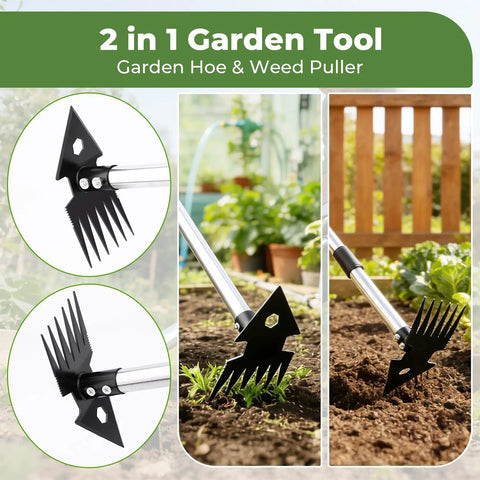 2-In-1 Weed Puller Tool With Long Handle, Dual-Head Garden Hoe And Weeder For Deep Root Uprooting, Heavy-Duty Manganese Steel display