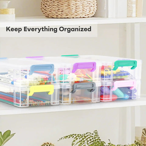 Big Ol Extra Large Clear Pencil Box For Crayons, Markers, And Art Supplies, Hard Plastic Case With Secure Lid on white shelf