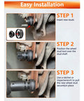 Installation steps using Beefed-Up Seven-Piece Wheel Stud Installer Tool Set For Cars And Light Trucks on hub assembly.