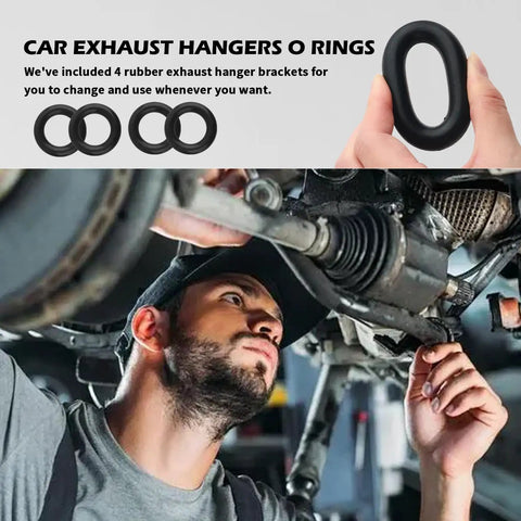 Mechanic holding Universal Exhaust Hangers Rubber Muffler Mounts 4 Pack For Cars, Trucks And SUVs under vehicle