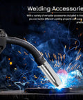 All In One Welding Nozzle Tips Kit With Contact Tips Protectors Connectors in use with sparks