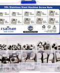 Top Grade 304 Stainless Steel Square Nuts Assortment Kit Including 139 Metric Machine Screw Nuts in a storage case.