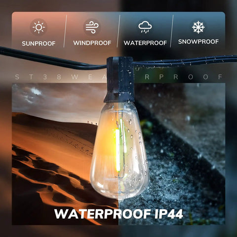 200Ft Outdoor String Lights Two Pack Vintage Edison LED Bulbs Shatterproof ST38 HalfWatt Dimmable Warm 2200K Weatherproof