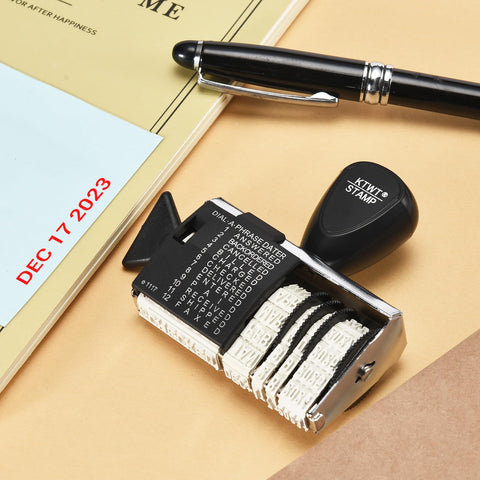Heavy Duty 12 Phrase Date Rubber Stamp Slick Adjustable Office Stamper Featuring Month Letters With Numerical Day Year Format built tough for desk tasks.