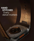 Genuine Top Grain Leather Replacement Strap For Apple Watch Ultra And Series Models Featuring Slick Quick Release Buckle and comfy hand-stitched detail.