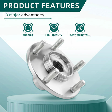 Front Wheel Hub Repair Kit For Dodge Caliber Jeep Compass Patriot Mitsubishi Lancer Outlander Outlander Sport 2007 Through 2017 SUV AWD Or FWD Ready To Roll 2 Pieces Replaces 510090 And BR930558K displayed with product features highlighting durability, high quality, and easy installation.