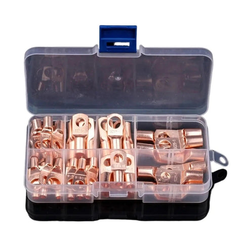 Get This Awesome 60 Piece Copper Wire Lug Connector Ring Kit SC6-25 Electric Crimp Terminal Set Perfect For Bare Cable With Secure Close End Pad Seal And Great Current Flow Capacity. copper lug kit in plastic case