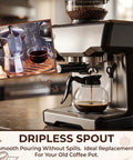 Pro Level Thermal Resistant Glass Coffee Pots 4 Pack 10 Cup 57 Oz Replacement Carafes For Commercial Brewers With Slick Black Handles built for smooth coffee pouring.