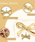 Two Piece Gold Bow Knob Set For Dresser Cabinets And Cupboards Vintage Metal Hardware details and size chart