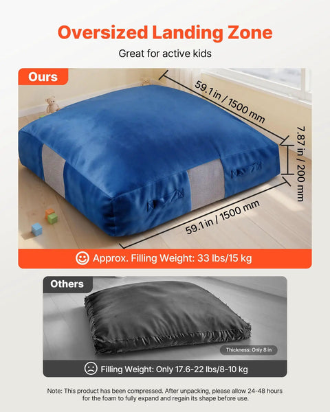 Big 5x5 Ft Sensory Crash Pad For Kids With Foam Blocks And Washable Cover Giant Soft Foam Landing Mat For Jumping Climbing Relaxing And Play In The Sensory Room Durable Cushioned Safety Pad For Home Gym, blue, 59.1 in