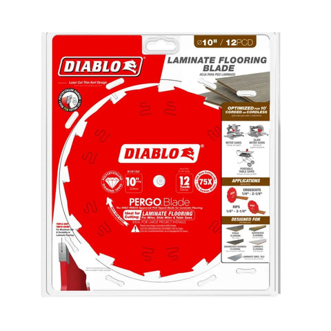 PergoBlade Saw Blade For Laminate And Wood Flooring, 10 Inch Diameter, 12 Teeth in retail packaging