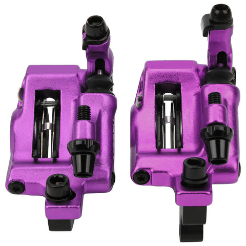 Top Shelf Mechanical Disc Brake Pair Aluminum Alloy Build For Mountain And Road Bikes Beast Mode Stopping Power in violet finish.
