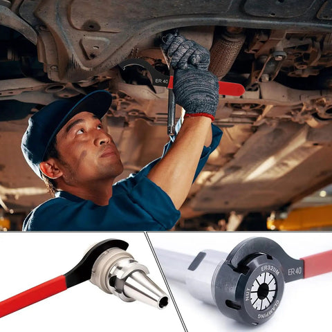 Mechanic using Beefy ER40 Coilover Spanner Wrench With Adjustable Jaw And Non Slip Handle C Shape Hook For Collet Chuck Lathe Clamping Nut