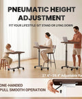 Heavy Duty Pneumatic Overbed Bedside Table With No Sweat Height Adjustment For Home Recovery Or Healthcare Use Non Tilt Surface Durable Walnut Cart in use with adults and child.
