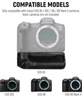 Battery Grip Upgrade For BG R10 For Canon EOS R5 R5C R6 R6 Mark II Mirrorless Cameras with compatibility diagram.