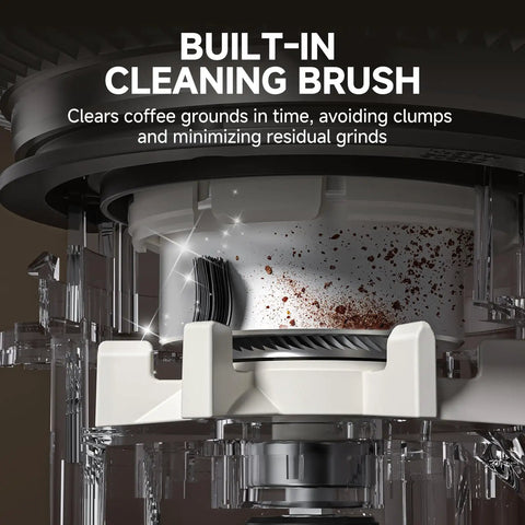 Built-in cleaning brush of Conical Burr Coffee Grinder With 40mm Stainless Steel Burrs, Precision Timer And LED Touchscreen, 48 Grind Settings