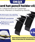 2 Pack Hard Hat Pencil Clip 3 In 1 Attachment For Carpenter Pencils Markers And Headlamp Bands Rugged Nylon Accessory Black