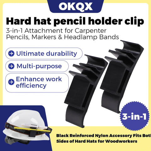 2 Pack Hard Hat Pencil Clip 3 In 1 Attachment For Carpenter Pencils Markers And Headlamp Bands Rugged Nylon Accessory Black