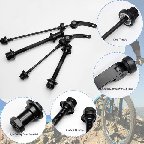 Quick Release Bicycle Axle Kit For Mountain Bikes Front And Rear Hollow Hubs With Steel Axles Black Quick Release Shafts 4 Piece Set