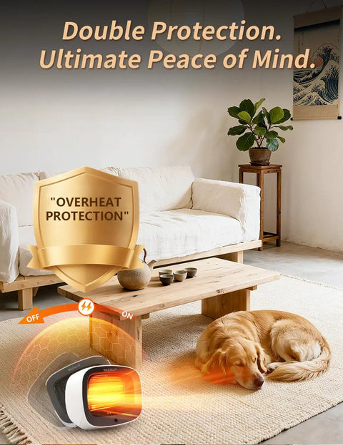 Tiny Yet Mighty Space Heater 2 Pack White 1200W PTC Fast Heating With Overheat And Tip Over Protection Includes Magnetic Remotes under coffee table