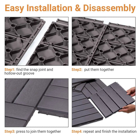 Durable No Fuss Easy Snap Interlocking Deck Tiles 27 Pack Outdoor Flooring 12x12 Weatherproof Patio Tiles installation guide