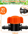 Orange and black valve from 30 Pack One Quarter Inch Drip Irrigation Valves Barbed Shut Off Fittings For One Quarter Inch Tubing