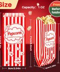 100 Disposable Popcorn Bags 1oz Paper Bags For Popcorn And Kernels Mini Containers Display with Dimensions and Popcorn