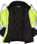 Hi Vis Lime Bomber Jacket With Quilted Lining Weatherproof Polyester Shell 5 Pockets Detachable Hood Size 2X Large