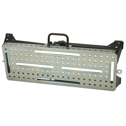 Front view of folded Pro Grade Height Adjustable Welding Table With 1000-Lb Capacity, Heavy Duty Metal Work Bench For Welding.