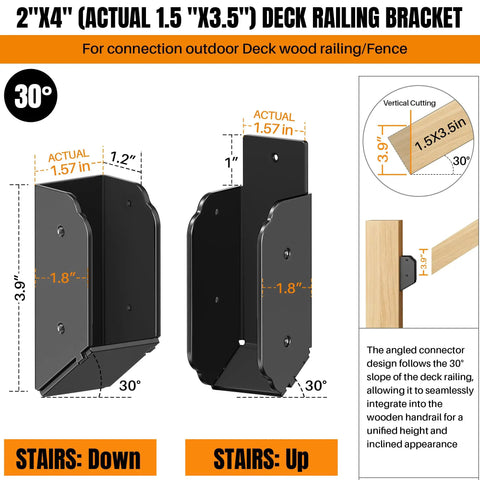 Sturdy 201 Stainless Steel All Weather Deck Railing Brackets Set For 30 Degree Stair Connectors Wood Post To Handrail Fence Railing And Barn Beam Use 2 Pair Actual 1.5 By 3.5 Inches Built Tough