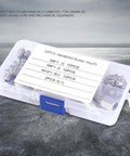 Premium Brass Zerk Grease Nipple Fitting Kit 32 Pcs M6 M8 M10 Sizes in clear storage case on a stone surface.