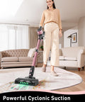 User vacuuming a rug with Cordless Vacuum Cleaner 8 In 1 With Beastly 45KPa Suction, Lightweight And Easy To Use, in a living room.