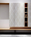 Beige and white stripe peel and stick wallpaper self adhesive vinyl roll for walls and cabinets waterproof and removable geometric pattern easy clean matte finish perfect for bedrooms dressers drawers home vibe on modern cabinet.