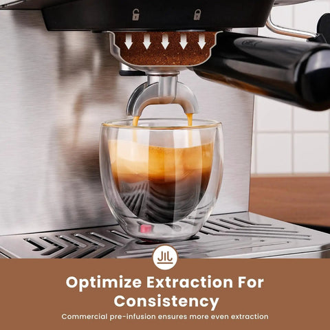 Cafe Quality Home Espresso Machine With 58mm Portafilter And Milk Frother 20 Bar Pump Compact Stainless Steel Espresso Maker brewing espresso