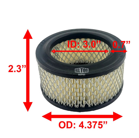 Compressor Intake Filter Elements Two Pack for Industrial Compressors 2.3 Inch Tall 4.375 Inch OD 3 Inch ID with dimensions