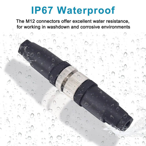 M12 4 Pin Male And Female Circular Aviation Connector Kit in waterproof test, showcasing IP67 outdoor durability for automation sensors