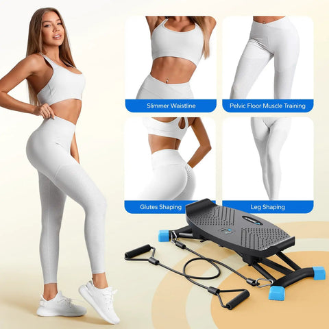 Durable Balance Board With Pro Strength Resistance Bands Home Cardio Stepper Trains Glutes And Thighs Burns Calories Fast on display.