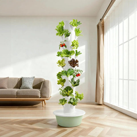 Compact Vertical Hydroponics Garden Tower With 36 Plant Pods And Smart Timer For Indoor And Outdoor Use Auto Watering.