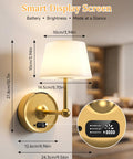 Battery Operated Wall Sconces Set of 2, Wireless Wall Lights with Rechargeable Battery and Smart Display details.