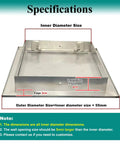 Specifications of Premium Stainless Steel Push Button Access Panel 85X85CM showing inner and outer diameter measurements.