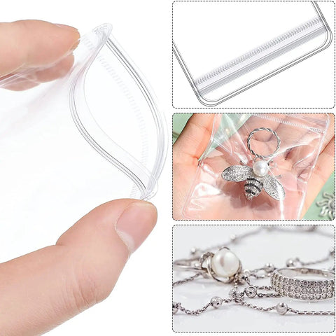 Clear Jewelry Zipper Bags For Packaging Rings And Earrings, Anti Tarnish And Waterproof, Transparent Poly Pouches, 100 Pack