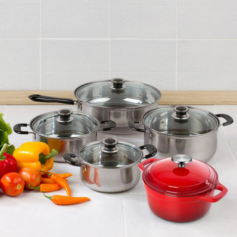 Snag This Rock Solid Replacement Dutch Oven Knob Set, Heat Resistant Stainless Steel Pot Lid Handles For Enameled Cast Iron Cookware, Hassle Free Kitchen Upgrade Silver Four Pack with cookware and vegetables.