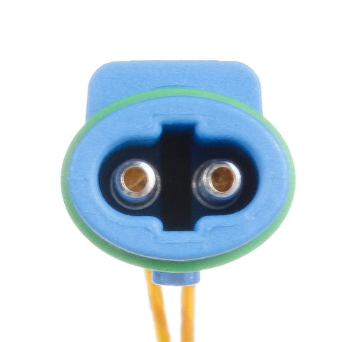 Holstein brake wear sensor 2BWS0007, front view; blue housing with green seal and two metal terminals