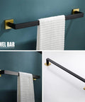 Dope Five Piece Black And Gold Bathroom Hardware Set With 23.6 Inch Towel Bar, rustproof stainless steel, wall mounted view