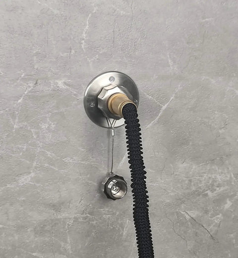 Heavy Duty All Metal RV City Water Inlet With Check Valve For Camper Motorhome Trailer And Marine Use Stainless Steel Water Fill Inlet Replacement Rugged RV Water Connection With Dust Cap, wall-mounted with hose connected
