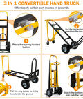 3-in-1 Convertible Hand Truck Dolly Cart With 10-Inch Pneumatic Wheels 1000 lb Capacity Heavy Duty Black Yellow Instructions