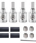 Heavy-Duty Car Stereo Wire Reducer Kit 0 Gauge To 4 Gauge For Amp Input, AWG Power And Ground Adapters, 4-Pack With Brass Nickel-Plated Connectors, Screws, And Heat Shrink, front view