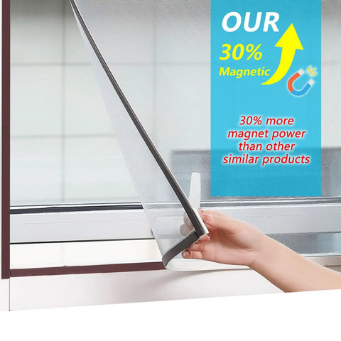 Hand lifting Adjustable Magnetic Window Screen Kit 56x35 No Fuss Easy Install white frame with 20x20 polyester mesh